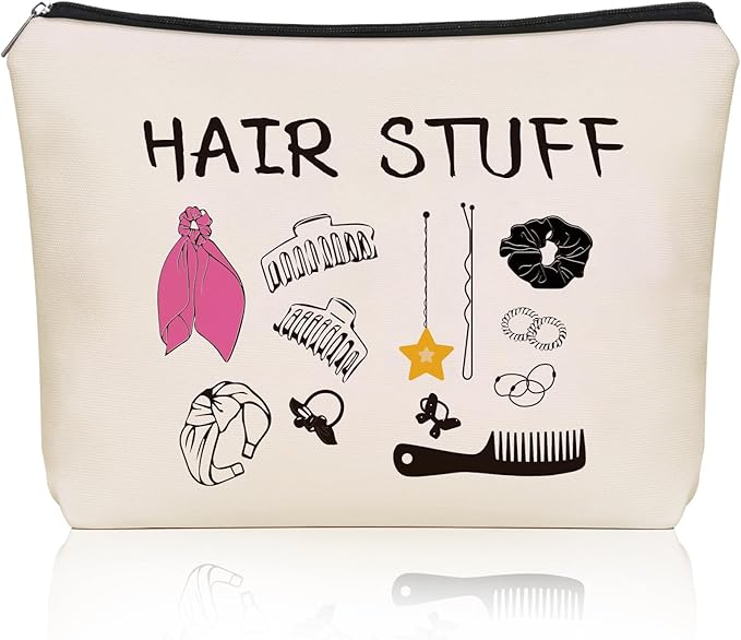 Mom Gifts Hair Stuff Makeup Bag: Hair Accessories Themed Cosmetic & Toiletry Organizer Pouch For Teen Girls & Women Hairstylist Sisters, Friends.Ideal Mom Gift For Travel, Birthdays.