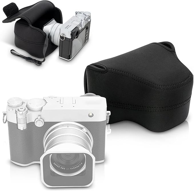 JJC Soft Neoprene Camera Case Pouch Bag for Fuji Fujifilm GFX100RF GFX 100RF with/without Original Lens Hood, GFX 100 RF Protective Storage with Inner Lanyard & Touch-Fastening Flap (NOT Fits GFX100)