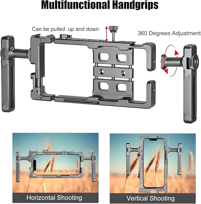 SUNWAYFOTO PCR-01 Smartphone Cage Universal Phone Video Rig Kit with Handle, Phone Stabilizer for Video Recording Cell Phone Filming Accessories