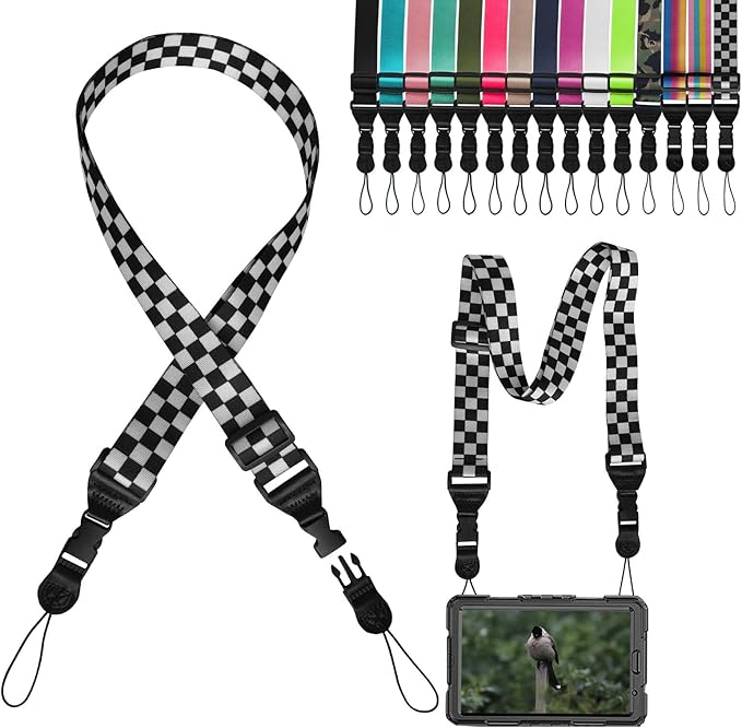 Adjustable Shoulder Strap:Comfortable iPad Strap Nylon Neck Lanyard for iPad/Samsung Tablet Case,Camera Binocular Crossbody Laptop Luggage Bag(Black-And-White)