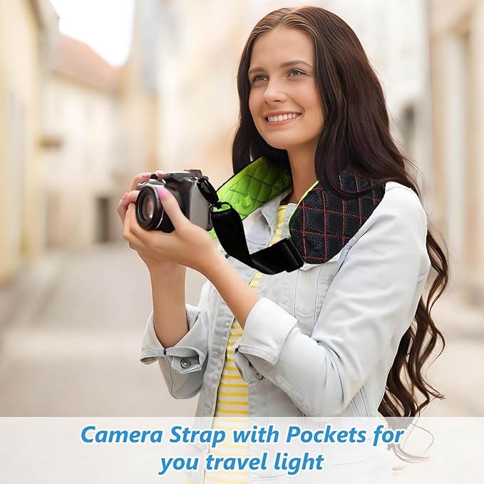 LONPAI Ultra Comfortable Camera Strap with Pockets and Thick Padded for Photographers, Adjustable Universal Cam Neck Belt