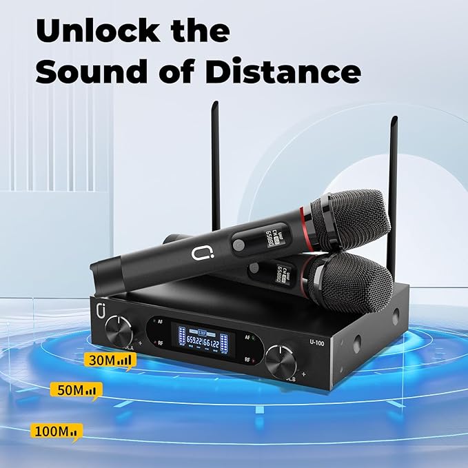 Wireless Microphones, Professional UHF Dual Microphones for Home Karaoke, Wireless Dynamic Microphone System Set, Microphones Systems for Speech, Wedding, Church, PA System