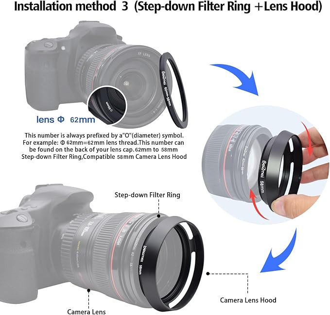 58mm Lens Hood,58mm Metal Camera Lens Hood Compatiable All Brands Ø Lenses with 58mm Filter Thread