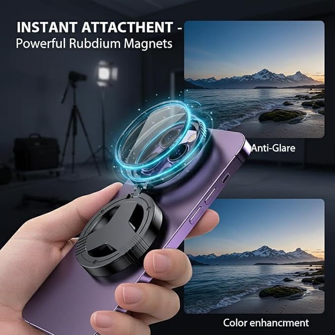 Anti-Glare Magnetic Phone Filter,2"/52mm Cpl Anti-Reflection Polarizing Filter,Quick Mount,Foldable Portable Polarizing Lens Attachment,Anti-Glare, Reduces Reflections Enhances Colors (1Pcs)
