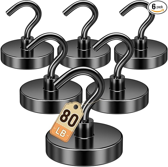 DURMATE Strong Magnetic Hooks for Cruise Cabins, Cruise Ship Essentials, Black Refrigerator Magnets, 80lbs Heavy Duty Magnetic Hooks for Door Decorations, Classroom, Food Truck Accessories