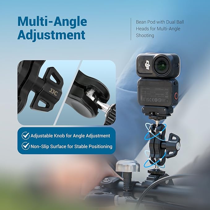 JJC Magic Arm with Two 1/4"-20 Mini Ball Heads for Insta360 X5 X4 Air X4 X3 DJI Osmo 360 Pocket 3 DSLR LED Light Monitor Vlog Video Record, Angle Adjustable Camera Clamp Adapter Shooting Accessories