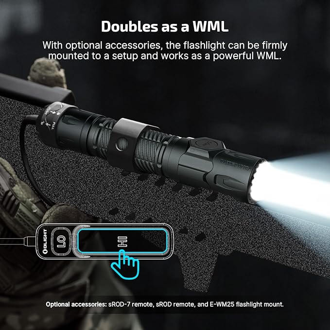 OLIGHT Warrior Ultra 2500 Lumens Tactical Flashlight, Compact Dual Switches Rechargeable Bright Light with Proximity Sensor, Suitable for Emergency, Outdoor, Searching (Stealth Grey)
