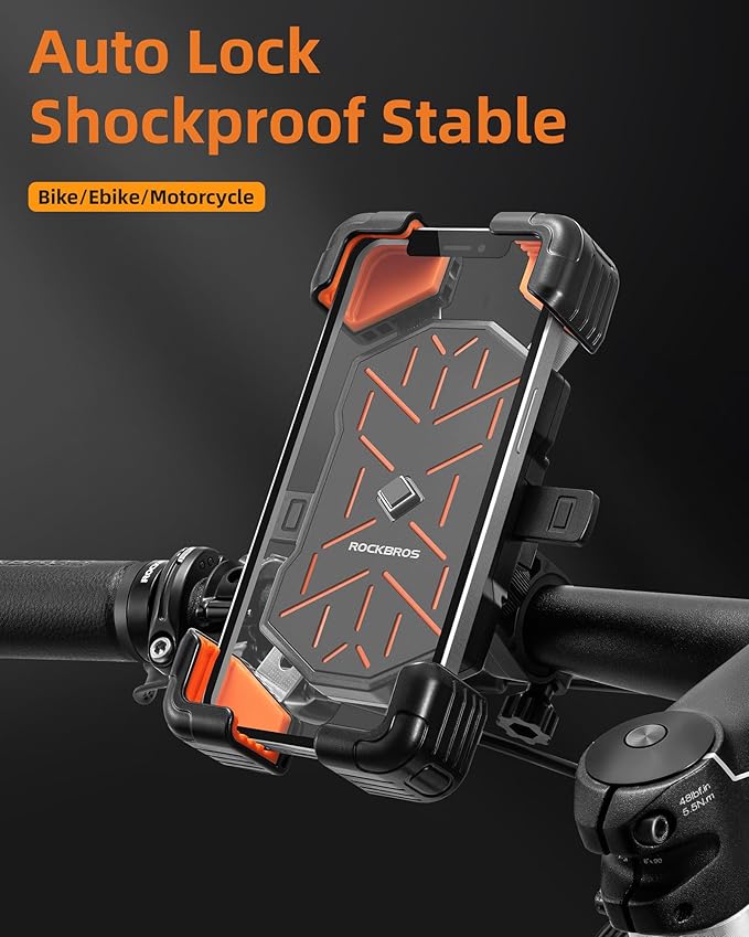 ROCKBROS Motorcycle Phone Holder Mount, Compatible with 4.5-7.1 inch Smartphones, Quick Release Handlebar Clamp, 360 Rotatable, Anti-Slip Silicone for Secure Grip