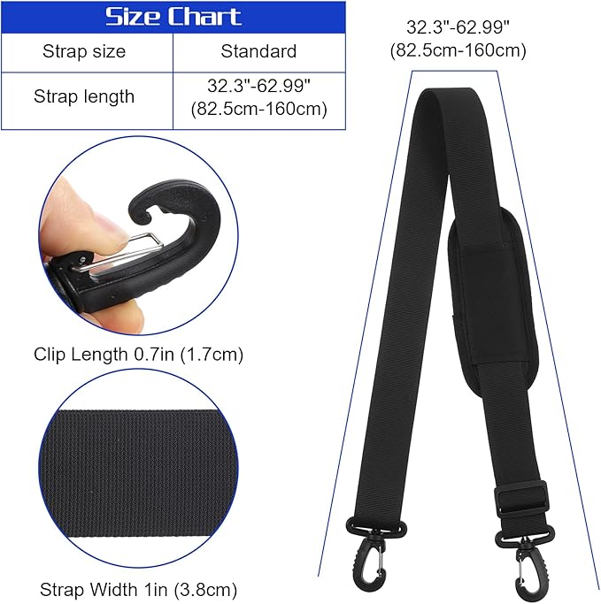 63 Inch Shoulder Strap Universal Duffle Bag Strap Replacement Adjustable Shoulder Straps for Bags with Plastuc Hooks for Briefcase Laptop Messenger Bag Crossbody Bags Luggage/Duffel/Camera
