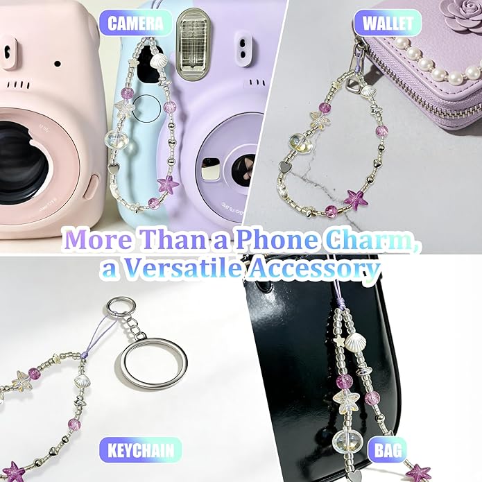 Beaded Camera Wrist Strap, Phone Wristlet Charm Lanyard, Cute Digital Camera Charm Lanyard,Strap Beaded Camera Chain for Phone Bag Keychain Accessories