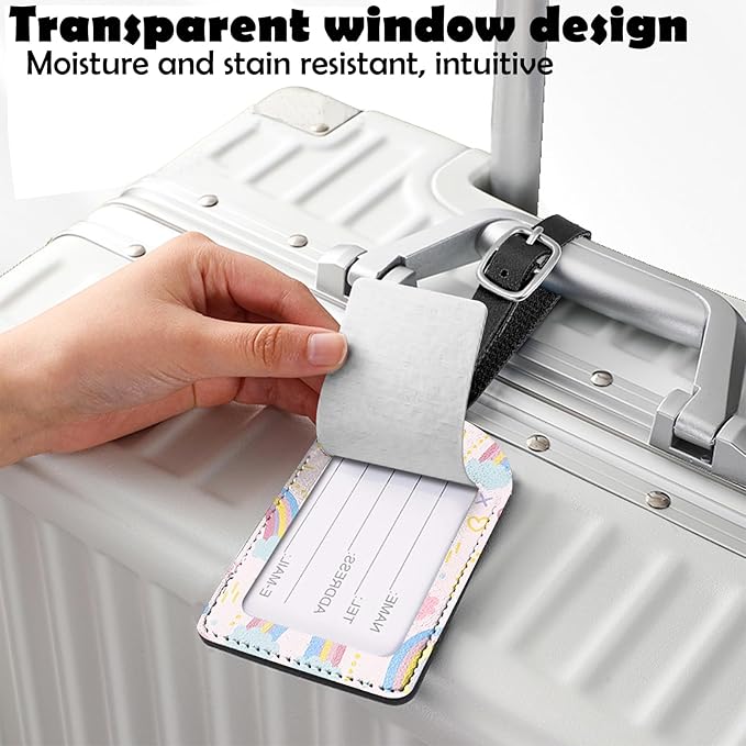 2 Pack Luggage Tag Suitcase Tags PU Leather Identifiers Privacy Cover Luggage Tags Aesthetic Cute Travel Bag Labels for Women Girls Men-Rainbow