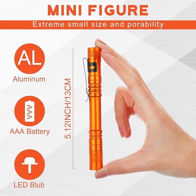 Hortsun 20 Pcs Mini Pen Light Flashlights Christmas Gifts for Men Pocket Flashlights Pen with Clip Small LED Handheld Slim Torches Without Battery(5.12 Inch,Orange)