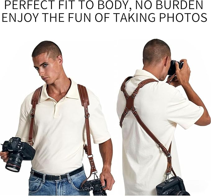 Camera Harness,Black Camera Straps for Photographers,Leather Dual Camera Strap for Two DSLR/SLR Cameras