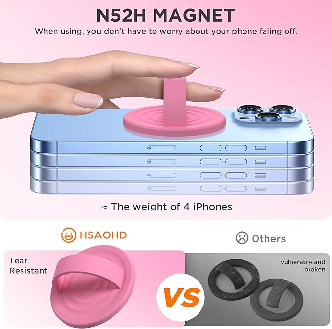 Upgraded Magnetic Phone Grip, Liquid Silicone Soft and Portable, Removable Finger Loop Ring Grip Holder for iPhone, Strong Magnetic Attraction, Compatible with MagSafe Phone Case, Tender Pink