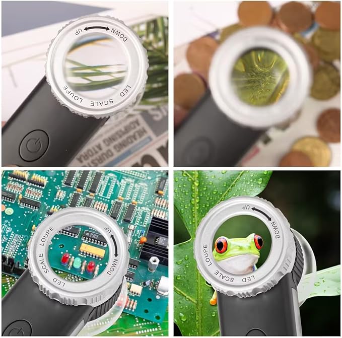 Amoper 30X Jewelry Loupe with 7 Light, USB Rechargeable Foldable Handheld Magnifying Glass with Jade Appraisal Flashlight for Jewelry Appraisal, Coins, Gemstones