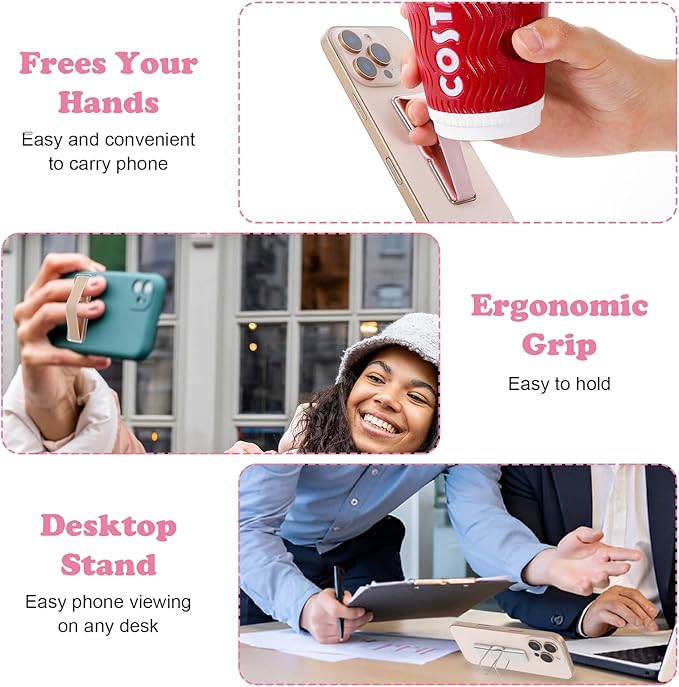 Phone Strap Grip Holder, Phone Finger Strap Slim Adhesive Flat Cellphone Stand Handle Kickstand Case with Elastic Finger Loop for Most Smartphones and Cell Phone Case