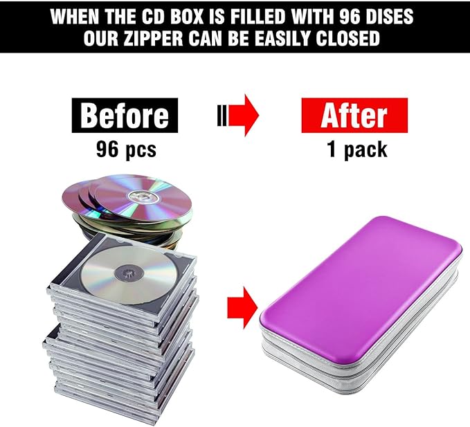 DVD Case, Bivisen CD Case Holder Wallet Binder 96 Capacity CD/DVD Cases Storage Holder Binder Organizer Wallet Book for Car Home Travel (Puple)