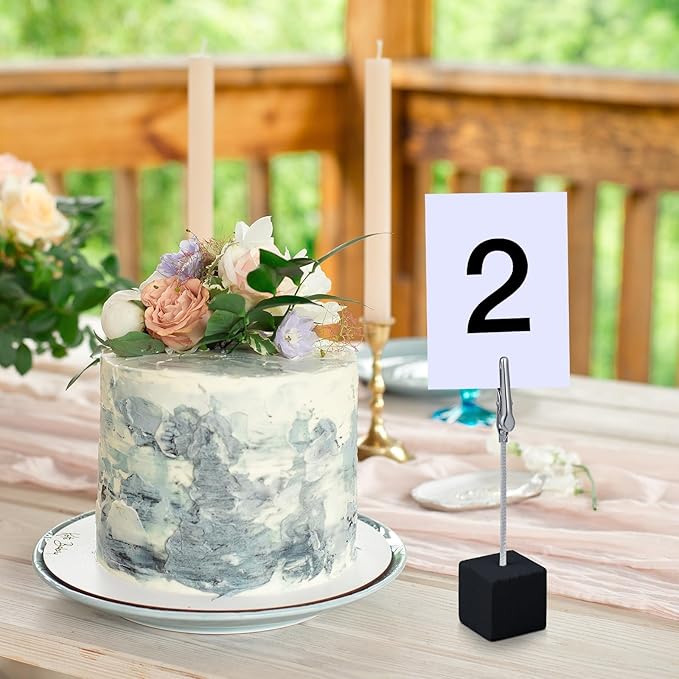 Gersoniel 20 Pcs Cube Base Memo Clip Holder with Alligator Clip Wood Table Number Holder Cube Base Place Card Stand Mini Photo Menu Stand for Displaying Number Card (Black)