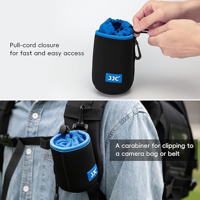 JJC Drawstring Neoprene Camera Lens Pouch Case, Protective Lens Bag for Mirrorless Lenses Up to 2.9 x 3.9" (D X H) for Canon RF 35mm EF 50mm EF-S 18-55mm EF-M 15-45mm Sony E 50mm & More