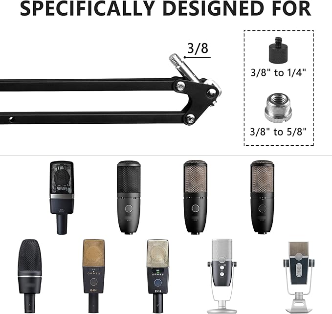 Geekria for Creators Microphone Arm Compatible with AKG Lyra Ultra-HD, P120, P220, C214 Mic Boom Arm Mount Adapter with Tabletop Flange Mount, Suspension Stand, Desk Mount Holder