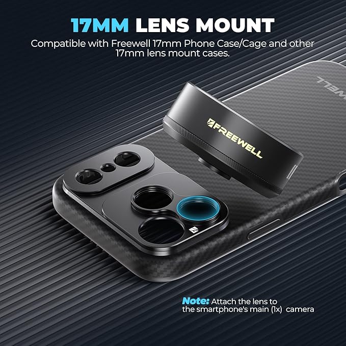 Freewell 1.55x Blue Anamorphic Lens Compatible with 17mm Mount iPhone & Samsung - Cinematic Smartphone Lens with Ultra-Wide View, Sci-Fi Blue Flare, and Enhanced Video Quality