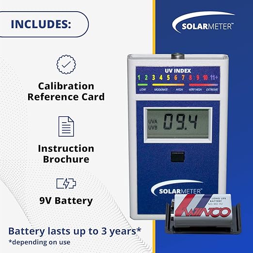 Solarmeter Model 6.5 UV Index Meter, Handheld Digital Radiometer for Measuring Ultraviolet Light, Measures 280-400 nm with Range from 0-199.9 UV Index, Made in USA