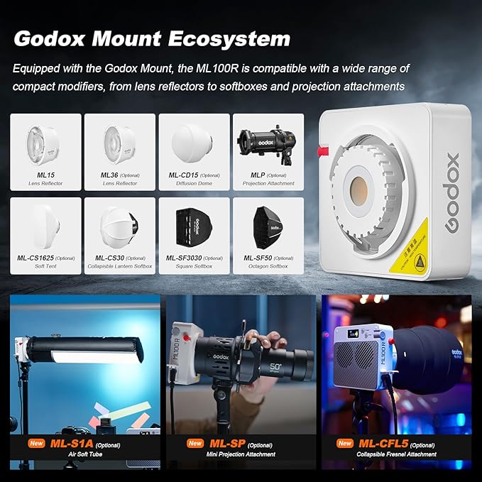 Godox ML100R Godox RGB Video Light 110W – 1800K-10000K Full Color, 14 FX Modes, USB-C/Multi-Power, High CRI 97+ for Live Streaming, TikTok, Photography & Filming