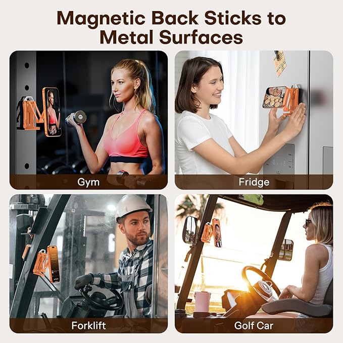 OMOTON 360°Rotating for MagSafe Tripod Mount, Adjustable Aluminum Magnetic Phone Tripod for iPhone 17/16/15/14 Pro Max Air, Foldable Cell Phone Stand Fits Vlog, Gym, Travel Essentials, Orange