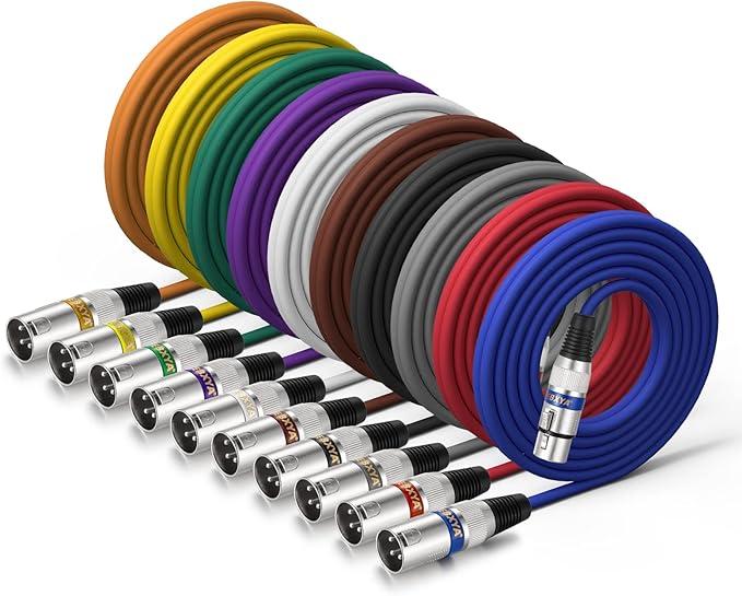 EBXYA XLR Cable 10 ft 10 Packs - Premium Balanced DMX Cable, XLR Male to Female Microphone Cable