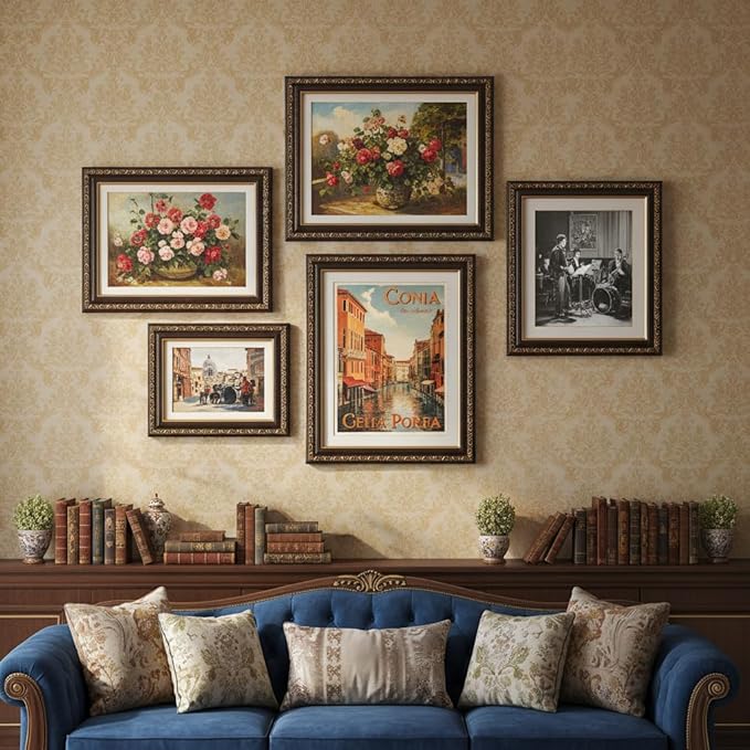 VictoR Picture Frame Chagall 8,5x11 Black Gold - Vintage Picture Frames with Shutterproof Acrylic Glass - 8,5 x 11 Photo Frame - Black Picture Frames - Antique - only for hanging