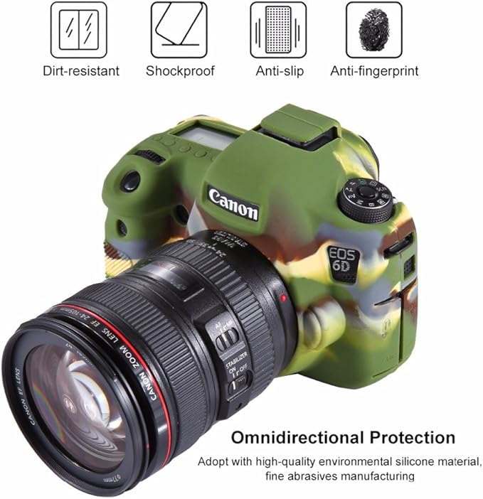 Professional Secure Silicone Camera Cases Bag Housing Rubber Body Skin for Canon EOS 6D Digital SLR Camera Protective Case (Army Green)