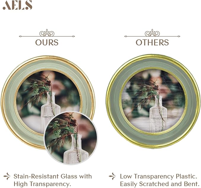 AELS 4x4 Inch Vintage Picture Frame, Elegant Antique Photo Frames with Glass Front, Photo Display, Tabletop Wall Hanging, Gift Ideas, Oval Sage Green with Gold Trim