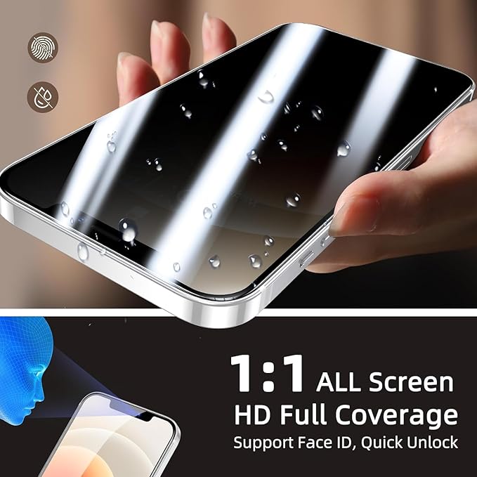 ruwa Privacy Screen Protector for iPhone 12 Pro Max [6.7 Inch][2-Pack] Anti-peep Tempered Glass Film with Easy Installation Alignment Frame, 9H Hardness, Scratch Resistant, Case Friendly