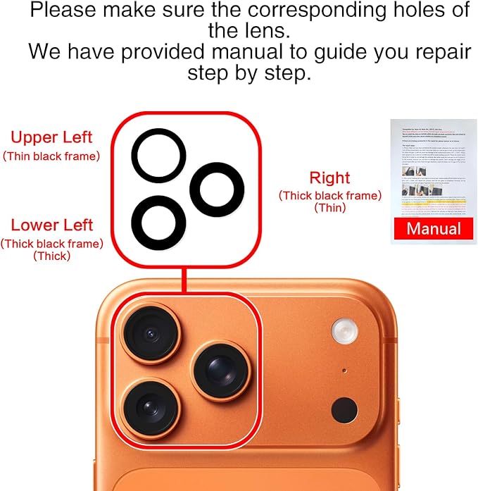 2PCS ASDAWN Back Rear Camera Lens Glass Replacement for iPhone 17 Pro Max and 17 Pro Camera Glass Lens Replacement with Pre-Installed Adhesive + Repair Tool Kit + Installation Manual