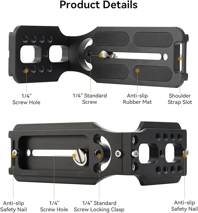 UTEBIT Camera L Bracket with 1/4'' Screw,Folding Brackets Vertical Horizontal Switching, Camera Bracket Mount with 4 Non-Slip Rubber Pads for DJI Osmo Pocket 3,for Sony a7riii a7rii A7S a6000 a6300