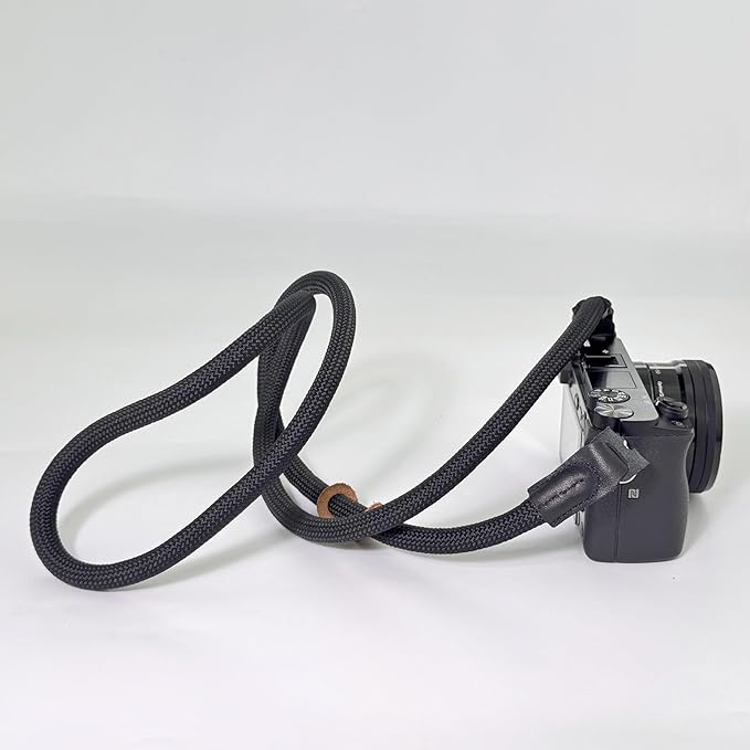 Little Fire Craft Camera Strap Crossbody Camera Neck Shoulder Strap 127cm Climbing Rope for Photographers Lanyard 10mm Thick - Black