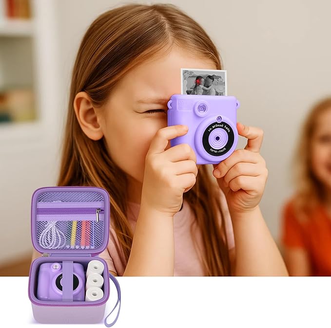 Kids Instant Print Camera Case with 3 Rolls Prints Paper Compatible with ESOXOFFORE for Dylanto for DUDUDRAGON for GKTZ for ETIKEZ for Dafotil for Careenoah Toddler Digital Cameras (Purple with Paper)