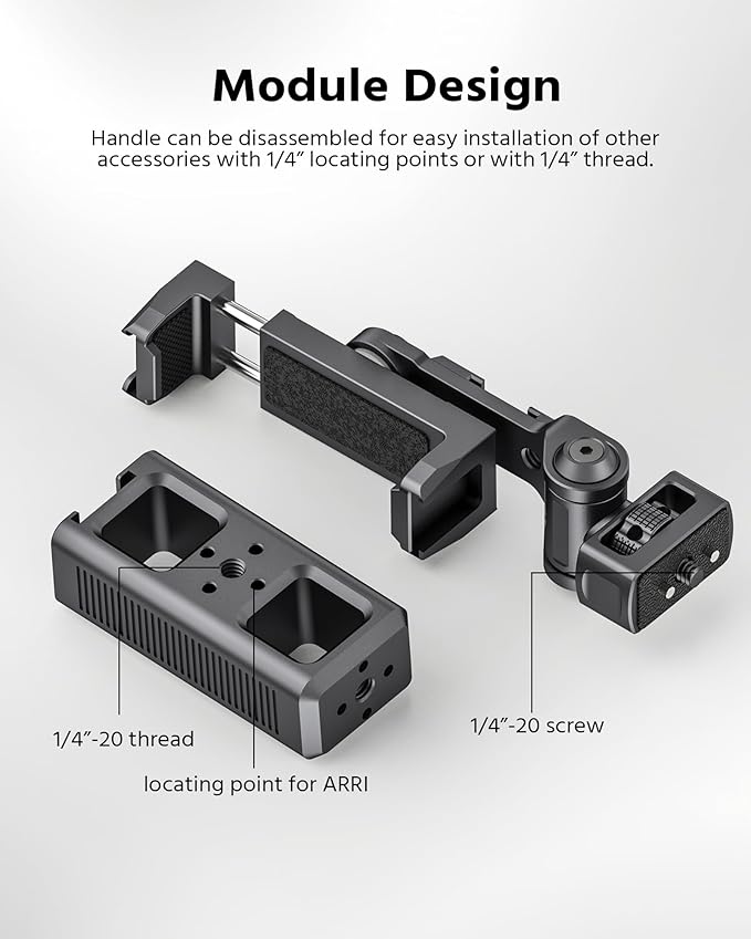 Phone Clip Rig Stabilizer for Smartphone, Lightweight Handheld Vlogging Rig with 360° Rotation, Grip & Cold Shoe Mounts | Compatible with Most Smartphones (for Arri-Standard)