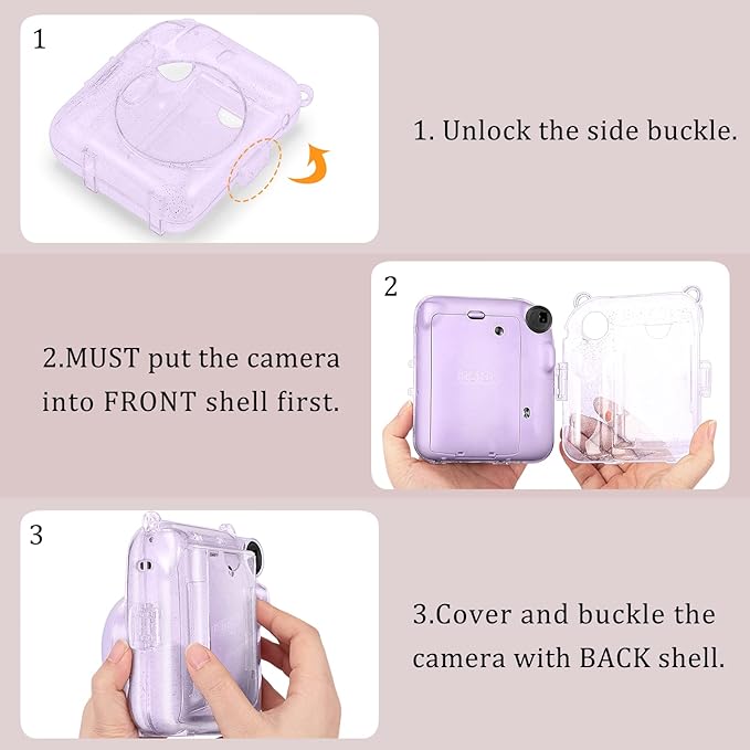 Fintie Protective Clear Case for Fujifilm Instax Mini 12 Instant Camera - Crystal Hard Shell Cover with Upgraded Film Pocket for Storing Photos & Removable Shoulder Strap