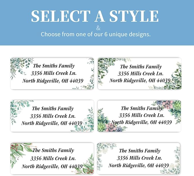 Address Labels Personalized Return Address Labels, 2.6" x 1" Greenery Custom Mailing Label for Envelopes (30-1200) Customized Self Adhesive Stickers Printable Mail Envelope Adress Label, White