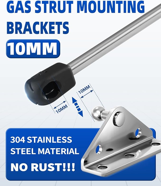 ARANA 10mm 304 Stainless Steel Gas Struts Mounting Bracket, 10MM Ball Stud Mount Brackets for Universal Lift Supports Shocks Spring Prop, 4 Pcs