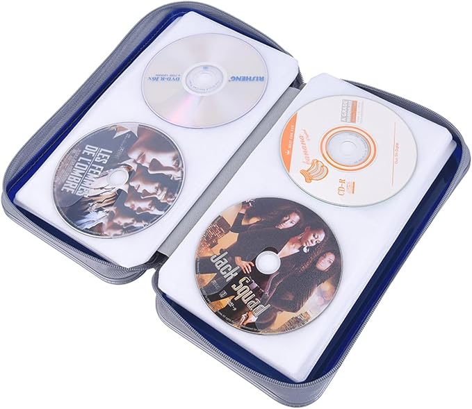 alavisxf xx CD Case, 96 Capacity Hard Plastic CD Holder Protective DVD Disc Storage Case Holder Portable Zipper CD DVD Organizer Storage Wallet for Car Home Travel (96 Capacity, Blue)