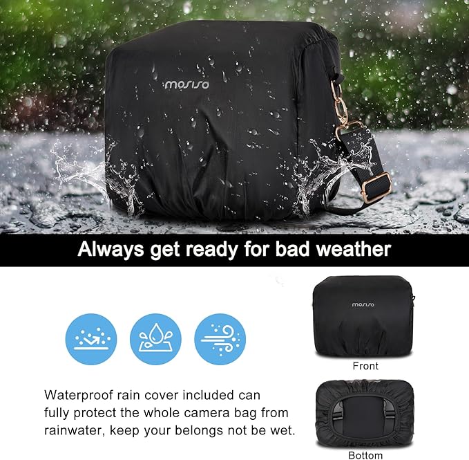 MOSISO Small Camera Bag for Photographers, Puffy Camera Shoulder Bag for DSLR/SLR Cameras, Padded Flap Crossbody Photography Handbag for Women with Tripod Holder&Rain Cover for Canon/Nikon/Sony, Black
