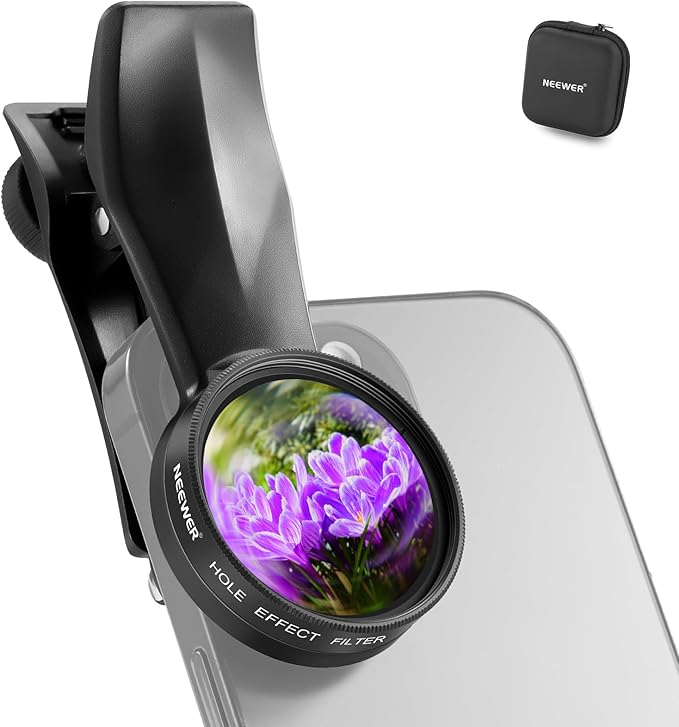 NEEWER 37mm Spiral Halo Prism Filter with Phone Clip, K9 Crystal Glass Effect Filter, Phone Camera Lens Accessories for 17mm Threaded Backplate Cage Case Compatible with iPhone Samsung Android, FL-100