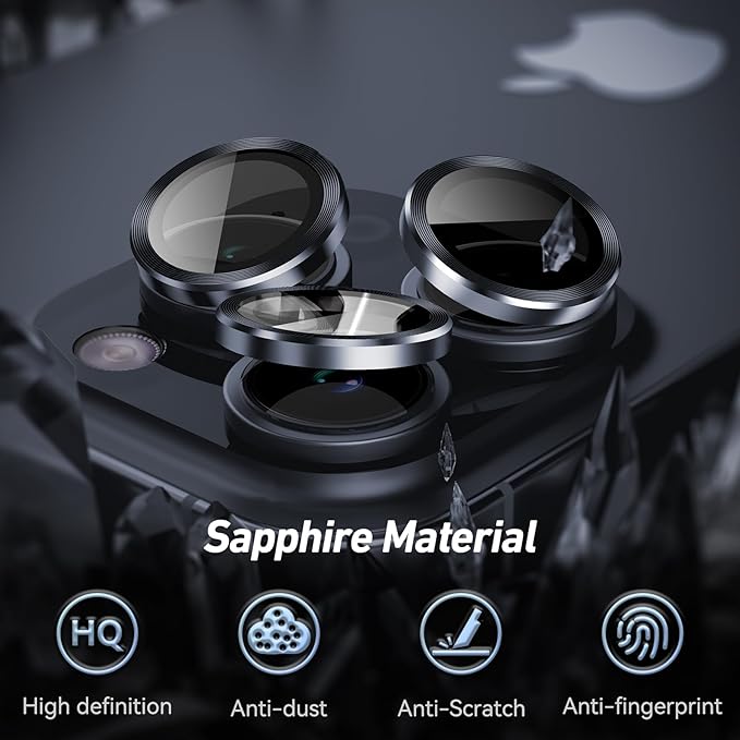 Jeluse Camera Lens Protector for iPhone 17 Pro Max/17 Pro/16 Pro Max/16 Pro/15 Pro Max/15 Pro/14 Pro Max/14 Pro, 9H Tempered Glass Screen Protector Cover Alignment Kit Metal Individual Ring