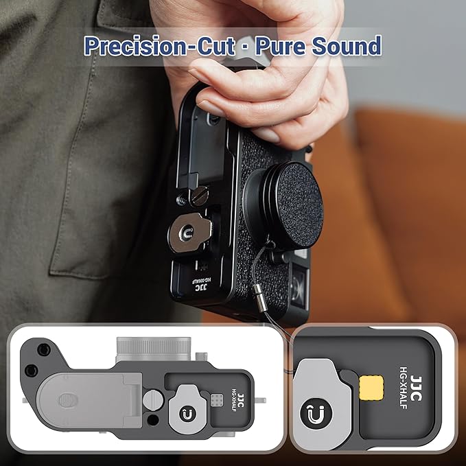X Half Handgrip Hand Grip, Metal L-Shape Bracket Handle Holder for Fujifilm Fuji X Half Xhalf Camera,with Built-in Arca Quick Release Plate & Battery Compartment Opening Anti-Slip Microfiber Pad-Dgray
