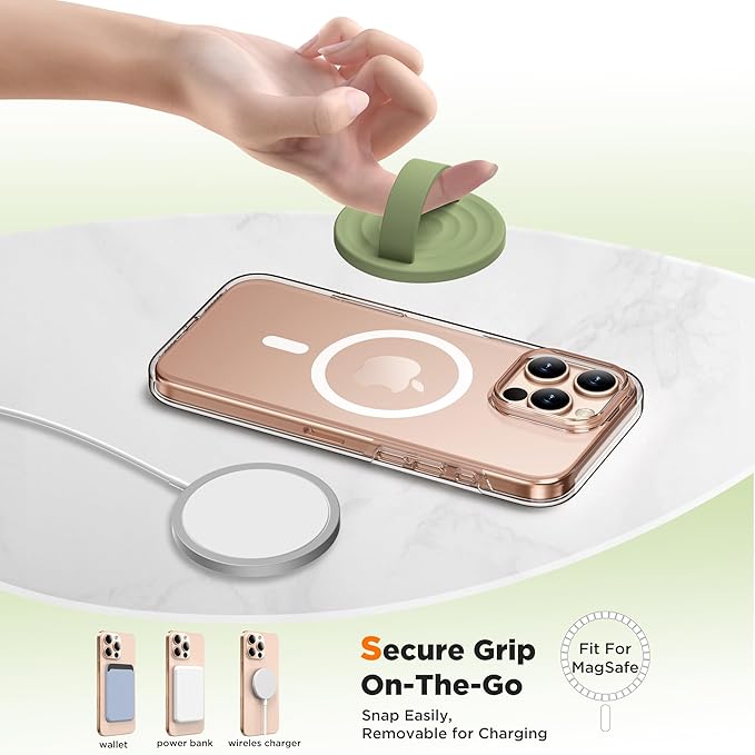 Magnetic Phone Grip Ring Holder, Liquid Silicone Magnet Cell Phone Grip Finger Loop, Compatible with Magsafe, Back of Phone for iPhone 17/16/15/14/13/12 Series, Tea Green