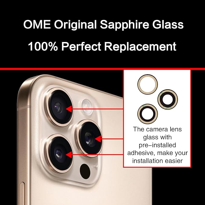 2PCS ASDAWN Back Rear Camera Lens Glass Replacement for iPhone 16 Pro Max and 16 Pro Camera Glass Lens Replacement with Pre-Installed Adhesive + Repair Tool Kit + Installation Manual
