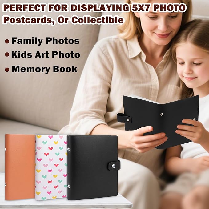 2 Pack Small Photo Album 5x7 Holds 52 Pictures Leather Cover 5 x 7 Album Mini Picture Book Acid Free Inner Pages Portable Albums Book for Wedding Family Boys Girls Art Work(Black)