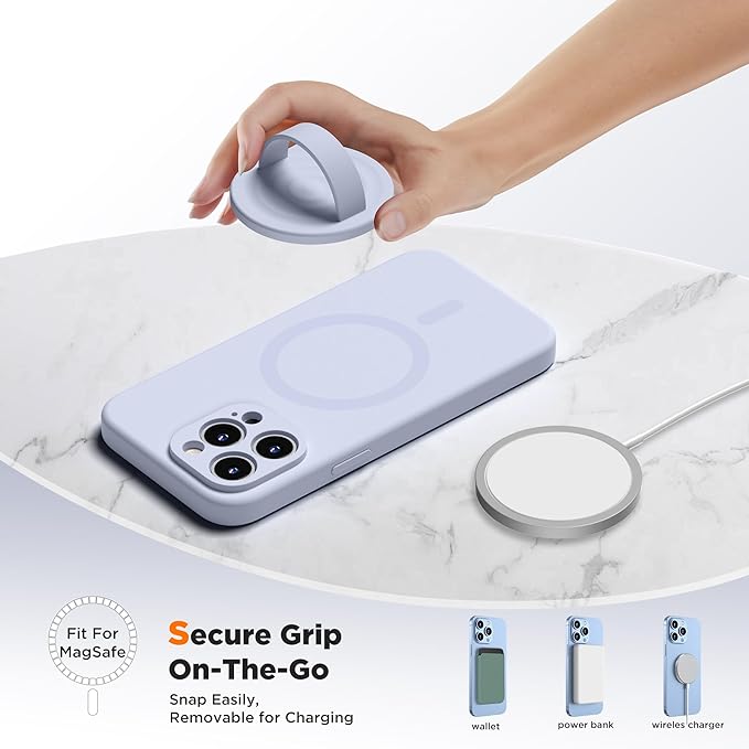 Upgraded Magnetic Phone Grip, Liquid Silicone Soft and Portable, Removable Finger Loop Ring Grip Holder for iPhone, Strong Magnetic Attraction, Compatible with MagSafe Phone Case, Light Purple
